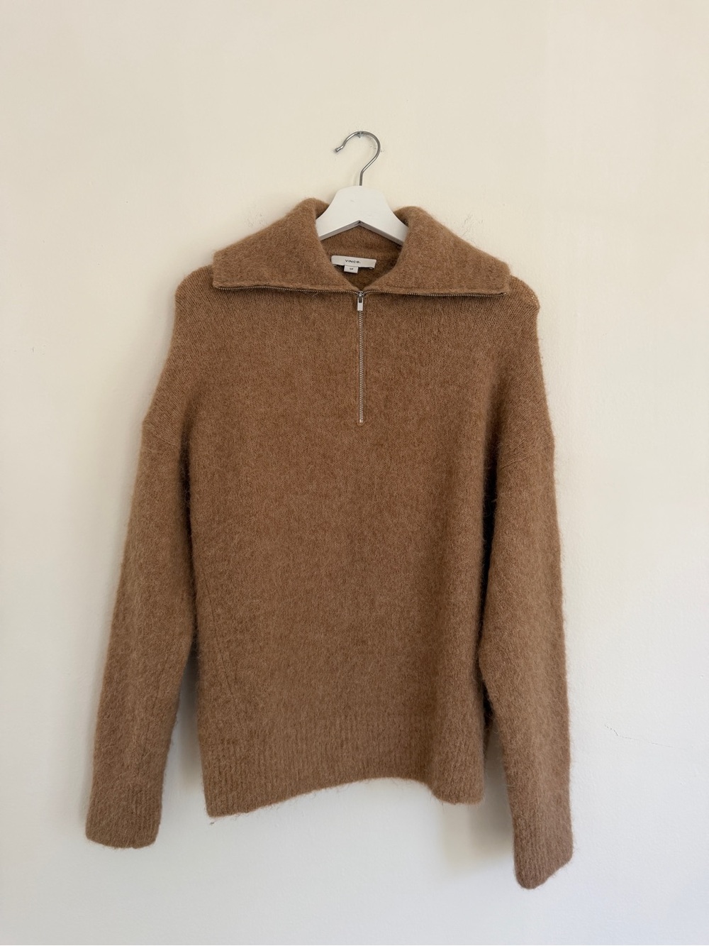 VINCE Camel Brushed Alpaca Blend Half Zip Sweater Oversized Collar - S
